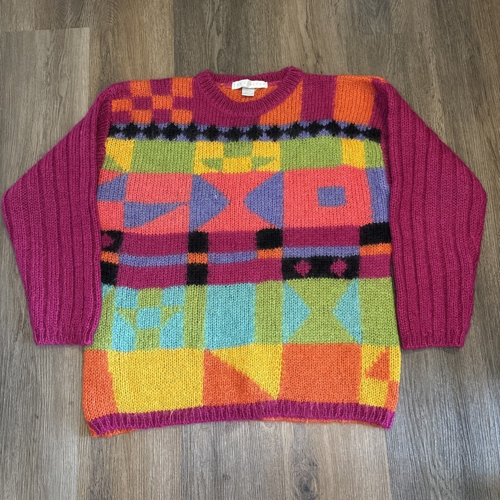 Vtg The Limited Knit Sweater Women's M/L Mohair 90s Rainbow Geometric Colorblock - Picture 1 of 8